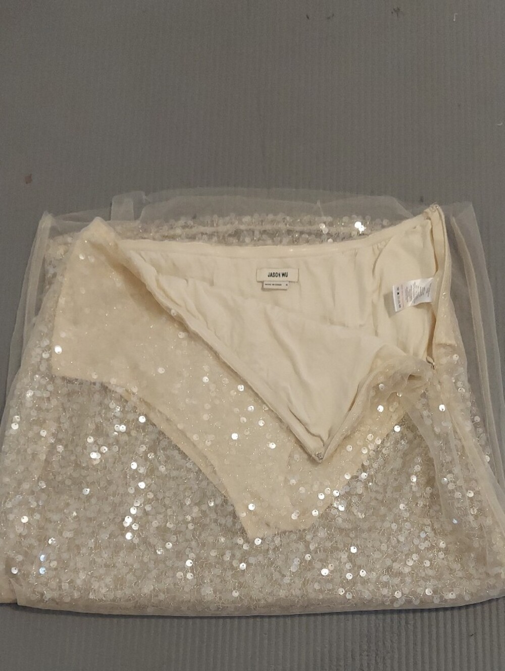 Jason Wu Sequin Tulle Overlay Sheer Illusion Midi Skirt in Champagne Size 4 - Picture 8 of 9